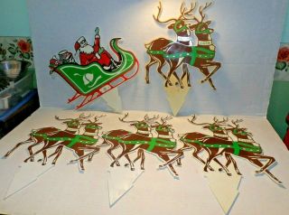 Vtg Santa Claus Sleigh & Reindeer Christmas Yard Outdoor Ground Decorations