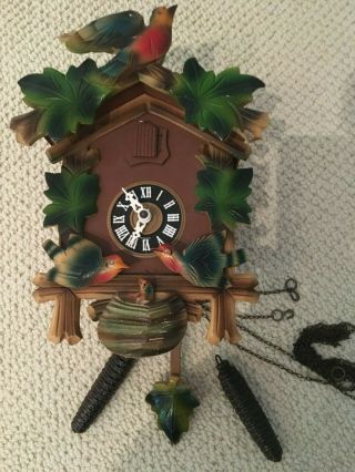 Vintage Black Forest Painted Wood Cuckoo Clock
