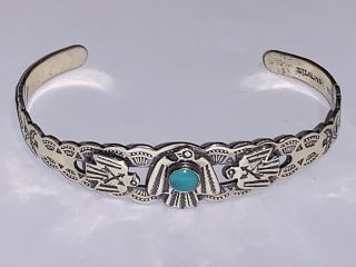 Vintage Navajo Sterling Silver Turquoise Eagles Cuff Bracelet - Bangle -