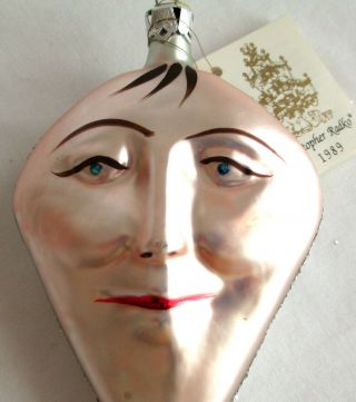 Vintage 1989 Christopher Radko Man In The Moon Face Glass Christmas Ornament
