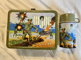 Vintage Metal Lunch Box 1960’s With Metal Thermos G.  I.  Joe