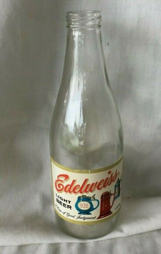 Vintage Throw Away Beer Bottle Edelweiss Light Beer Clear Glass Empty