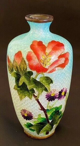 Japanese Meiji Period Ginbari Cloisonne Peony Vase.