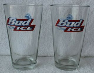 Set Of 2 Vintage Budweiser Bud Ice Beer Bar Pint Glasses