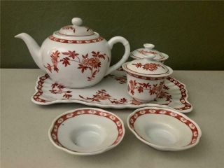 6 Piece Tea Set - From The Peninsula Hotel Hong Kong - Red Chinese Pattern
