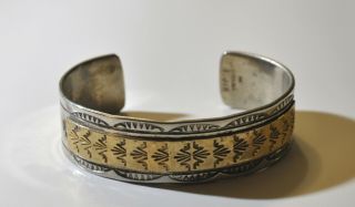 Vtg.  Native American Navajo Sterling Silver And 14k Gold, .  925 Signed I.  Jim