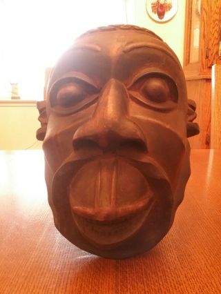 Congo Hand Carved African Tribal Dark Heavy Wood Ceremonial Mask Wall Hanger