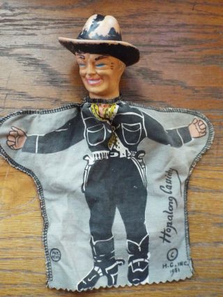 Vintage 1951 Hopalong Cassidy Hand Puppet By H.  G.  Inc.  Plastic Head/fabric Body