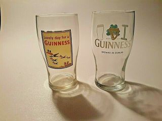 Guinness Pint Glasses Set Of 2 " Lovely Day For A Guinness " And Shamrock