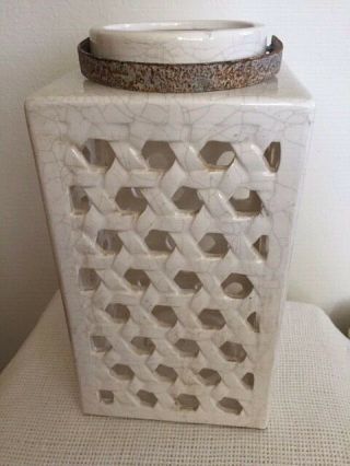 Pottery Barn Vintage Large Off White Ceramic Lantern Candle Holder 15 " Euc Htf