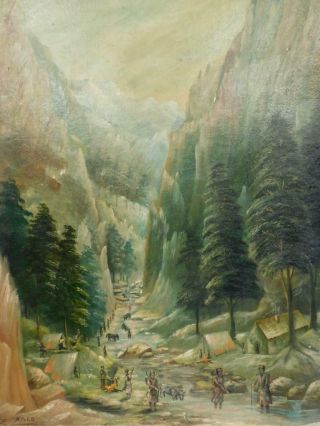Vintage Old Painting Oil On Canvas Russia Mountain Pass
