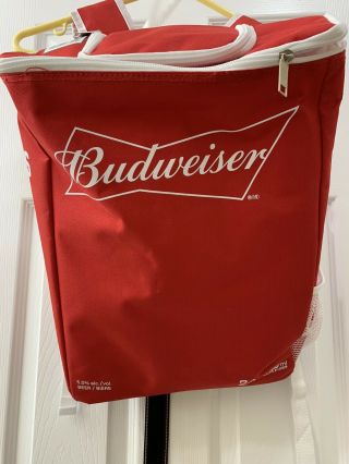 Budweiser Cooler Beer Soda Backpack Red 24 Cans Insulated Bag.  Like