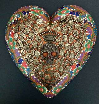 Day Of The Dead Milagros Heart,  Dia De Los Muertos Corazon Sugar Skull
