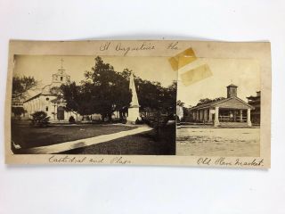 2 Rare Albumen Photographs St.  Augustine Florida Cathedral & Plaza,  Slave Market