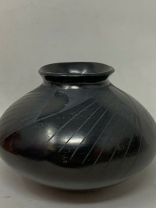 Black On Black Hand Coiled Olla Pot Pottery Bowl Oscar G Quezada Signed Artist