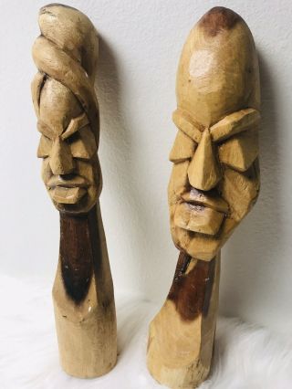African Wooden Carved Statues Man Woman Everlasting Love Elder Figures Set Large