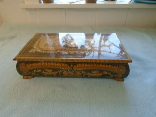 Vintage Marquetry Musical Jewellery Box With Ballerina And Key