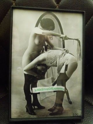 Vintage Erotica Spanking Nude Lesbian Whip Dominant Couple Picture 4x6 Framed