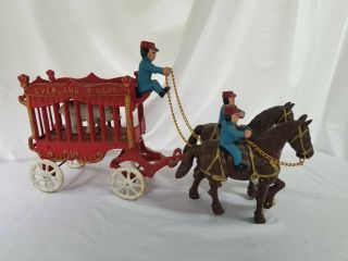 Cast Iron Overland Circus Horse Drawn Wagon Toy With Polar Bear