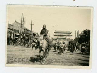 China 1920 Photograph Peiping Peking Usmc Legation Man On Horse Street Photo