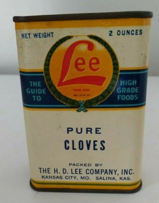 Vintage H.  D.  Lee Co.  Pure Cloves Spice Tin Kansas City Mo.  & Salina Ks.