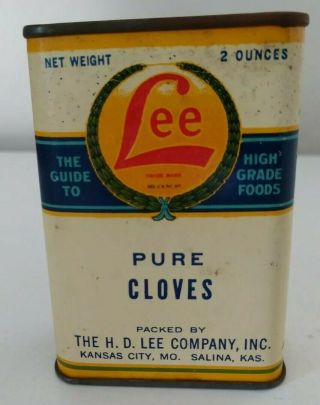 Vintage H.  D.  LEE Co.  Pure Cloves Spice Tin Kansas City Mo.  & Salina Ks. 2