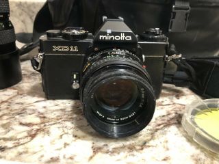 Vintage Minolta XD - 11 35mm SLR Film Camera bundle w/ 2 Lenses & Accessories 2