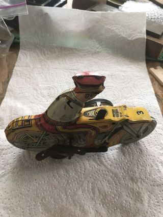 1930s Marx Tin Toy Wind - Up Police Motorcycle Siren Made In Usa Parts Missing