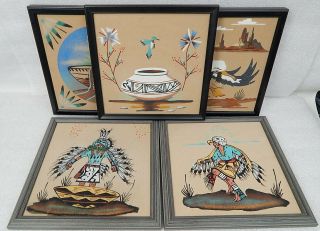 Native American Indian Navajo Sand Painting Yei Bi Chei Dancer Seed Pot Kachina
