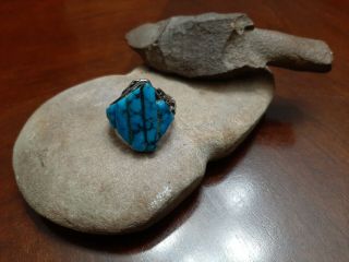 Huge Vintage Old Pawn Navajo Native American Sterling Silver Mens Ring Turquoise