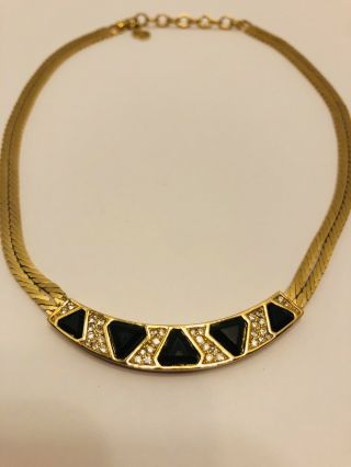 Vintage Christian Dior Dazzling Black Prism Gold Tone Necklace