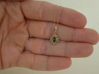 Vintage 9ct Gold Blue Tourmaline Pendant Necklace