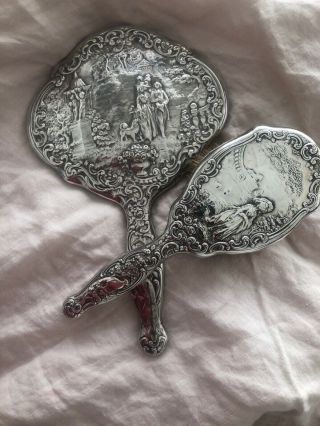 Vintage,  Silver Plated Hand Mirror & Brush Vanity Set