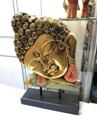 Buddha Face Wood Carved On Solid Wood & Painted Bali Indonesia By Zenda Imports