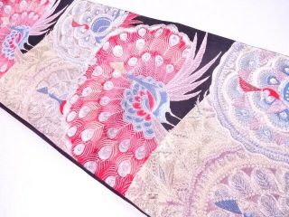 4538167: Japanese Kimono / Vintage Fukuro Obi / Nishijin - Ori / Peacock