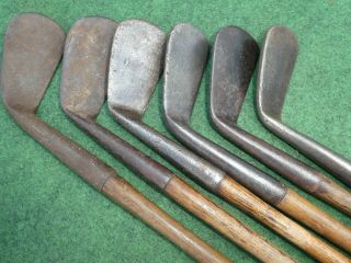 6 Vintage Hickory Smooth Faced Irons Need Tlc Bargain Old Golf Memorabilia