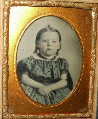 1/9th Size Tinted Ambrotype Of Young Girl In A Half Case