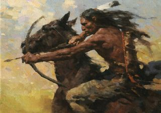 Native American Indian Warrior Soldier Archer Arrow Horse Oil Painting Wild West