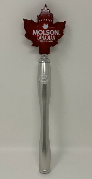 Molson Canadian Metal Maple Leaf Beer Tap Handle Marker 11.  5  Tall Chrome Brush