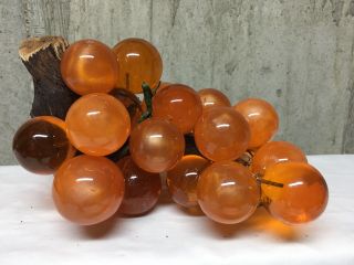Vintage Orange Mid Century Lucite/acrylic Grapes (27) Grape Cluster W/driftwood