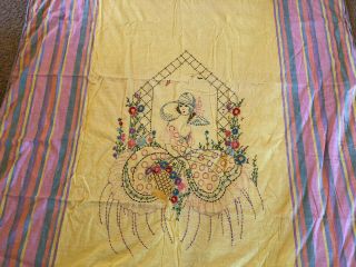 Vintage Embroidered Summer Bedspread 64 " X 89 " Bucilla Pattern Double Bed
