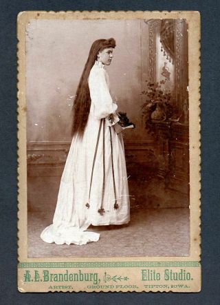 Victorian Cabinet Card Of A Lady Dressed For A Wedding With Very Long Hair