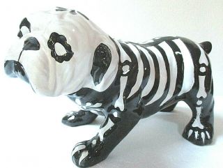 Mexican Folk Art Talavera Pottery Ceramic Bulldog Skeleton Day Of Dead 18 " Dog