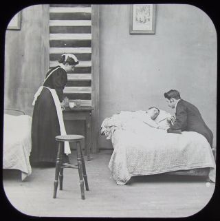 Glass Magic Lantern Slide Boy Sick In Bed C1890 Victorian Photo