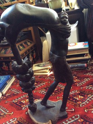 Tanzania Makonde Carving Ebony Wood Statue Of A Woman With A Baby On Her Back