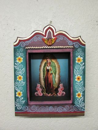 Retablo Nicho 8 - Mexican Folk Art - 13x18x3 In.  - Virgen De Guadalupe - Painted - Large