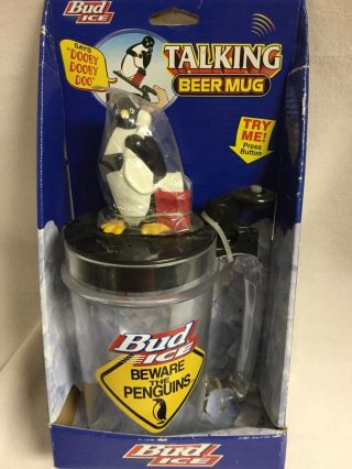 Anheuser - Busch Bud Ice Beware The Penguins Talking Beer Mug 1997