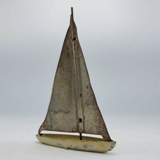 Vintage Toy Sailboat Toy - Cast Iron Base With Steel Sail 7 " Tall