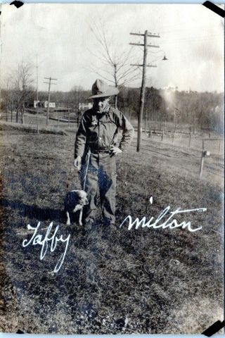 1910 Little Boy Cowboy Costume Boston Terrier Dog IDd Milton Nichols Vtg Photo 2