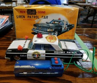 Ford Galaxie Highway Patrol Car 1 - 185 Vintage Japan Asc Tin Litho Toy
